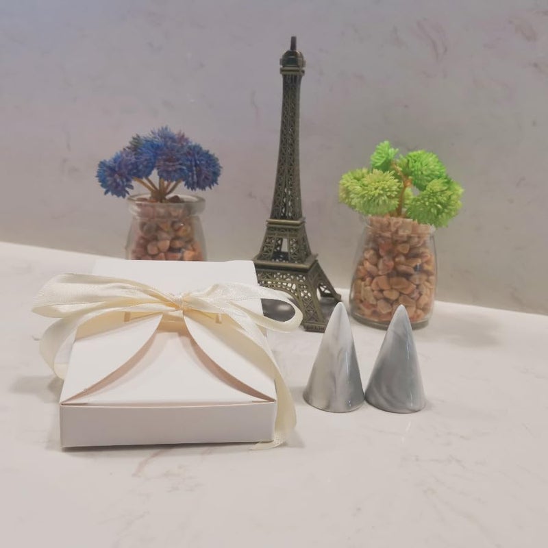 oskas Modern Marble Ring Holder Tower Ceramic Cone Shape Decorative Display Stand for Jewelry /Wedding Grey&Grey 2pcs set - Image 2